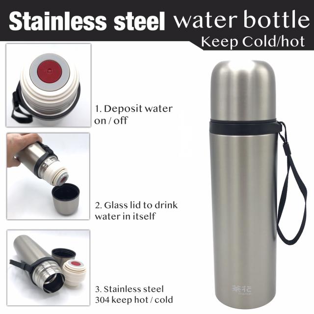 Water Bottle Stainless Steel กระบอกน้ำสแตนเลส ฝากดในตัวหูเกี่ยวเชือก แก้วดื่มน้ำในตัว ราคาส่ง 110 บาท