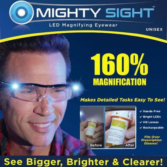 Mighty sight glasses แว่นขยายไร้มือจับ 160% LED ราคาส่ง 190 บาท