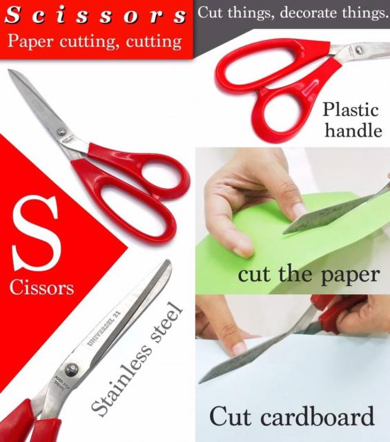 Scissors Paper กรรไกรแดง ตัดผ้า ตัดกระดาษ,ตัดกระดาษแข็ง สแตนเลสด้ามจับพลาสติก ราคาส่ง 25 บาท