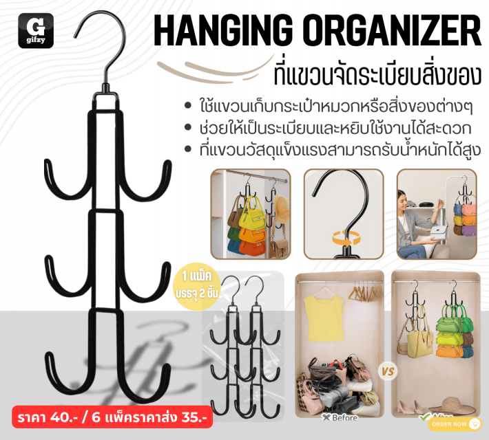 HANGING ORGANIZER ที่แขวนจัดระเบียบสิ่งของ ราคาส่ง 35 บาท
