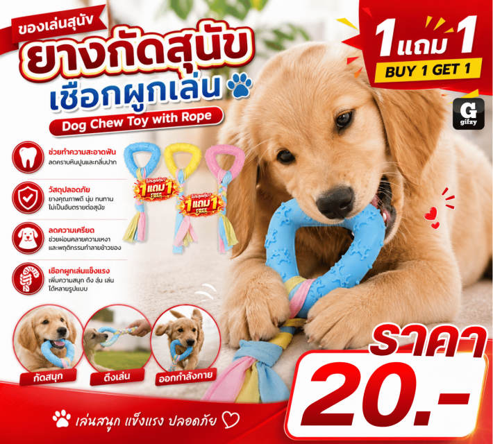 Dog Chew Toy with Rope ยางกัดสุนัข ซื้อ 1 แถม 1