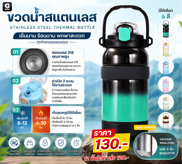 STAINLESS STEEL THERMAL BOTTLE กระบอกน้ำสแตนเลส ราคาส่ง 120 บาท