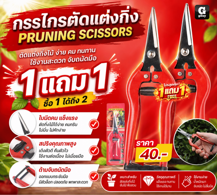 PRUNING SCISSORS กรรไกรตัดแต่งกิ่ง ซื้อ 1 แถม 1