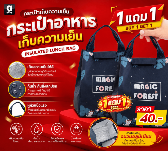 INSULATED LUNCH BAG กระเป๋าเก็บความเย็น ซื้อ 1 แถม 1