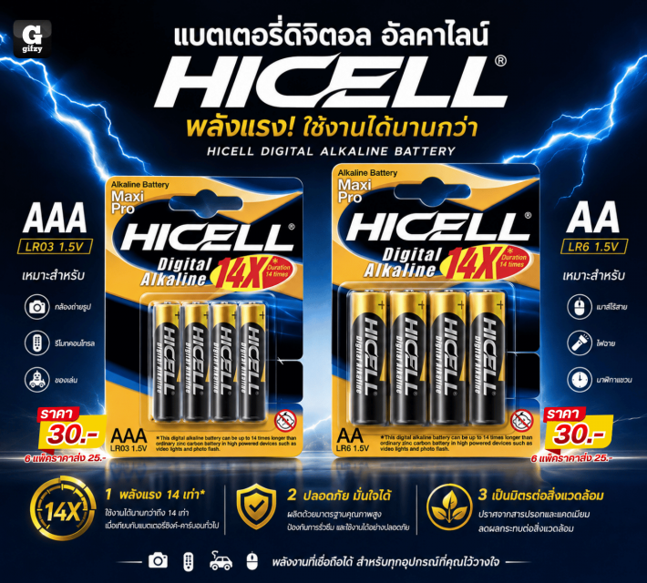 HICELL BATTERY แบตเตอรี่ดิจิตอล ราคาส่ง 25 บาท