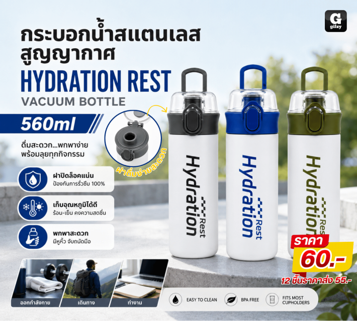 HYDRATION REST VACUUM BOTTLE กระบอกน้ำสแตนเลส