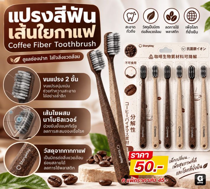 Coffee Fiber Toothbrush แปรงสีฟันเส้นใยกาแฟ