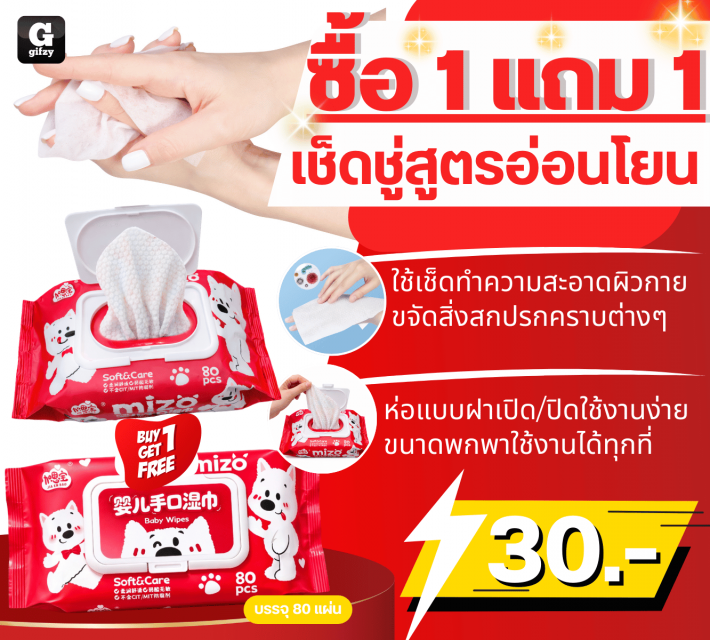 Gentle formula wipes เช็ดชู่สูตรอ่อนโยน ซื้อ 1 แถม 1
