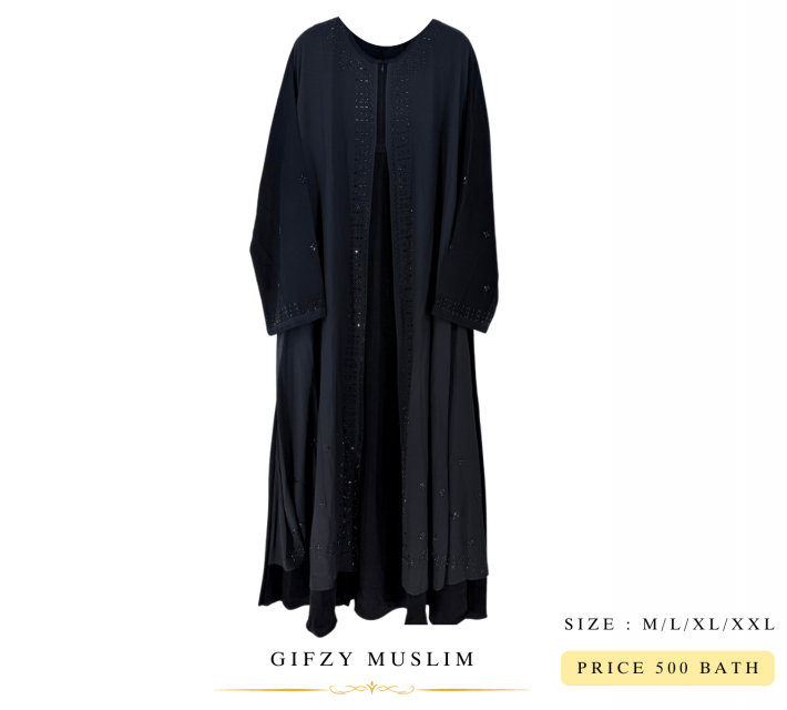 ชุดอาบาย่า2 ชั้นปักเลื่อมดำ ราคา 500 บาท