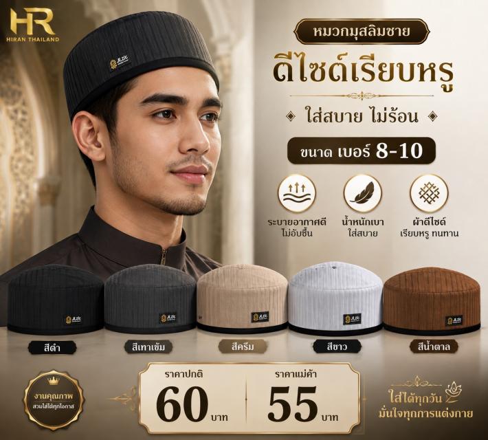 Men Classic Kufi Cap หมวกกุฟีชาย ดีไซน์เรียบหรู รา