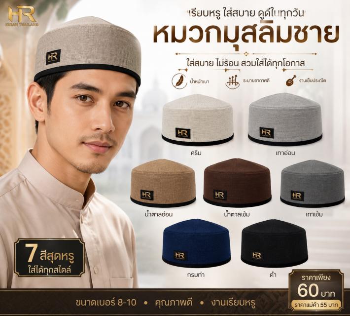 Men Classic Kufi Cap หมวกกุฟีชาย เรียบหรู 7 สี ราค