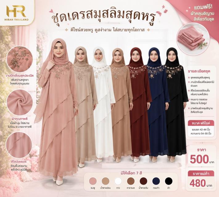 Pearl Layer Muslim Dress เดรสมุสลิมเลเยอร์ปักมุก ร