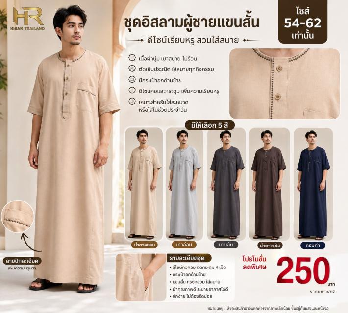 Men Short Sleeve Muslim Robe ชุดอิสลามผู้ชายแขนสั้