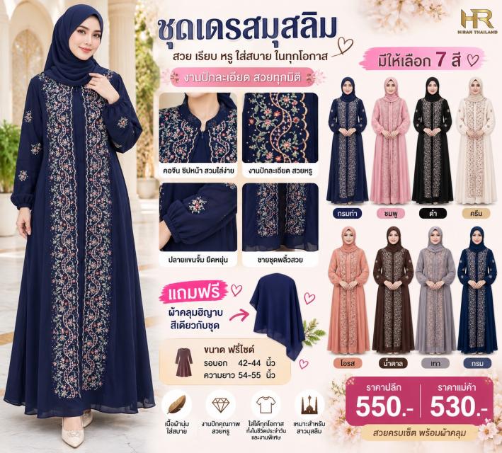 Floral Embroidered Muslim Dress ชุดมุสลิมปักลายดอก